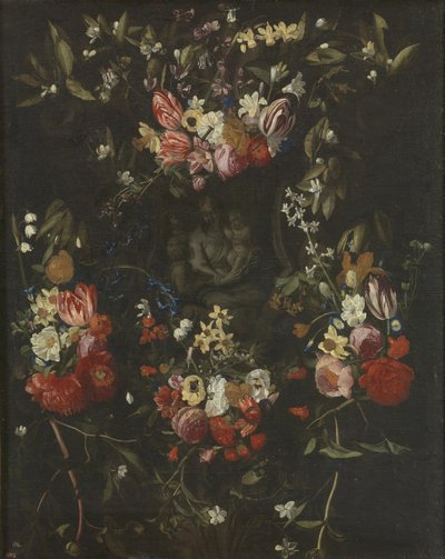 Flower Garland Around the Madonna, Child and St John the Baptist by Daniel Seghers